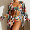 Mulonu® Floral Three-Piece High Waisted Bikini Set 2024: Sexy Swimsuit with Mesh Blouse