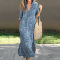 Mulonu® Printed Long Dress Women V Neck Half Sleeve Maxi Dress